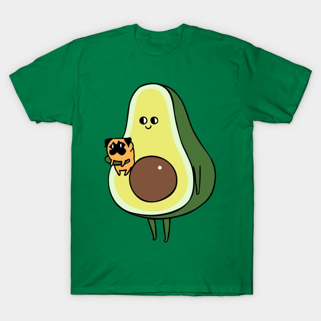 Avocado with Pug T-Shirt by huebucket